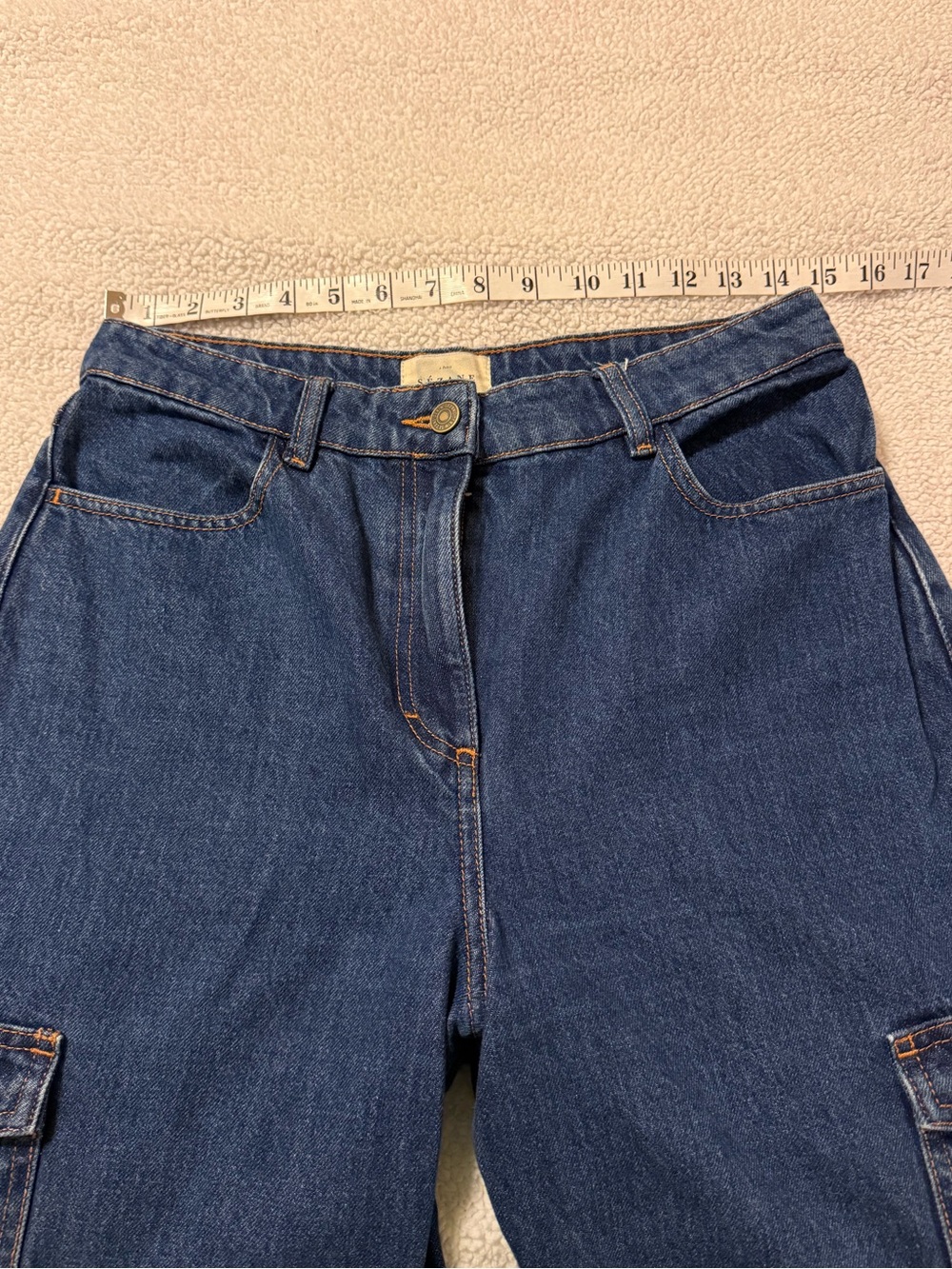 Sézane Flint Trousers Dark Blue High Waisted Cargo Wide Leg Jeans Size 40 FR 8 - Picture 8 of 13